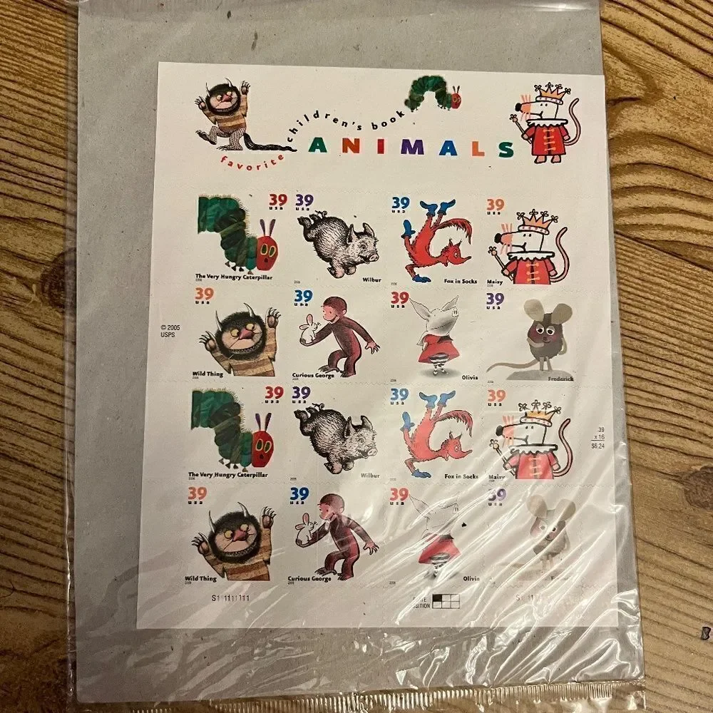 NEW Vintage 16 Collectable Stamps Picture Book Animals Full Pane Curious George